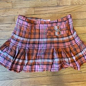 Sugar Thrillz Pink & Orange Plaid Pleated Skirt With Pearl Hearts XXL Dolls Kill